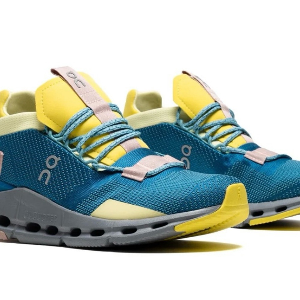 ON Women's Cloudnova Running Sneaker Shoes, Lagoon/Limelight, size 6.5